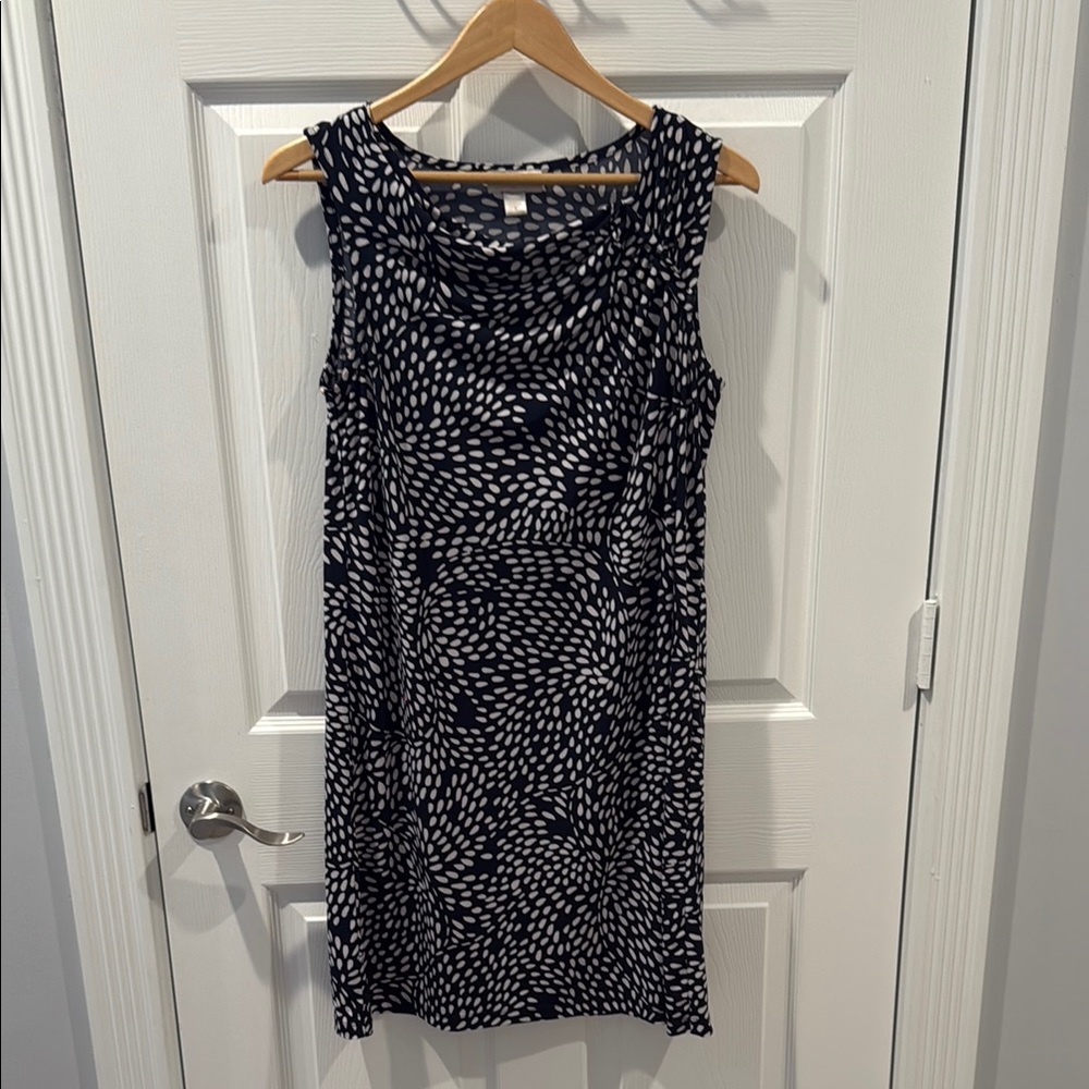 LOFT Navy and White Sheath Midi Dress